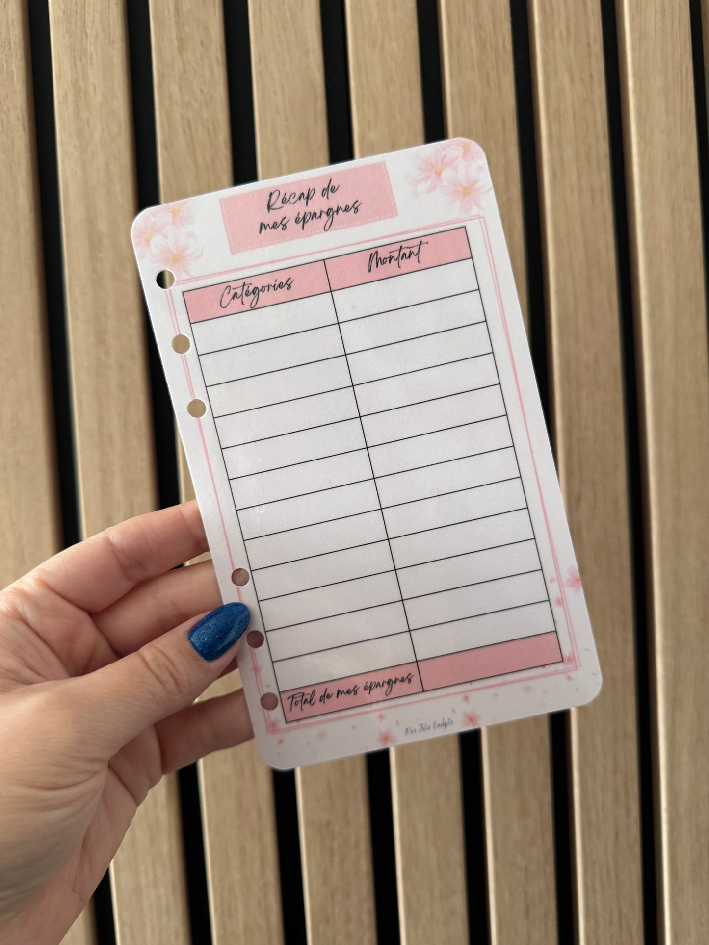 Fiche A6 perforée « Récap de mes épargnes »