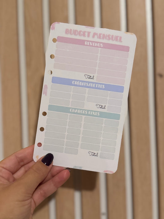 Fiches A6 « mes essentiels budget »