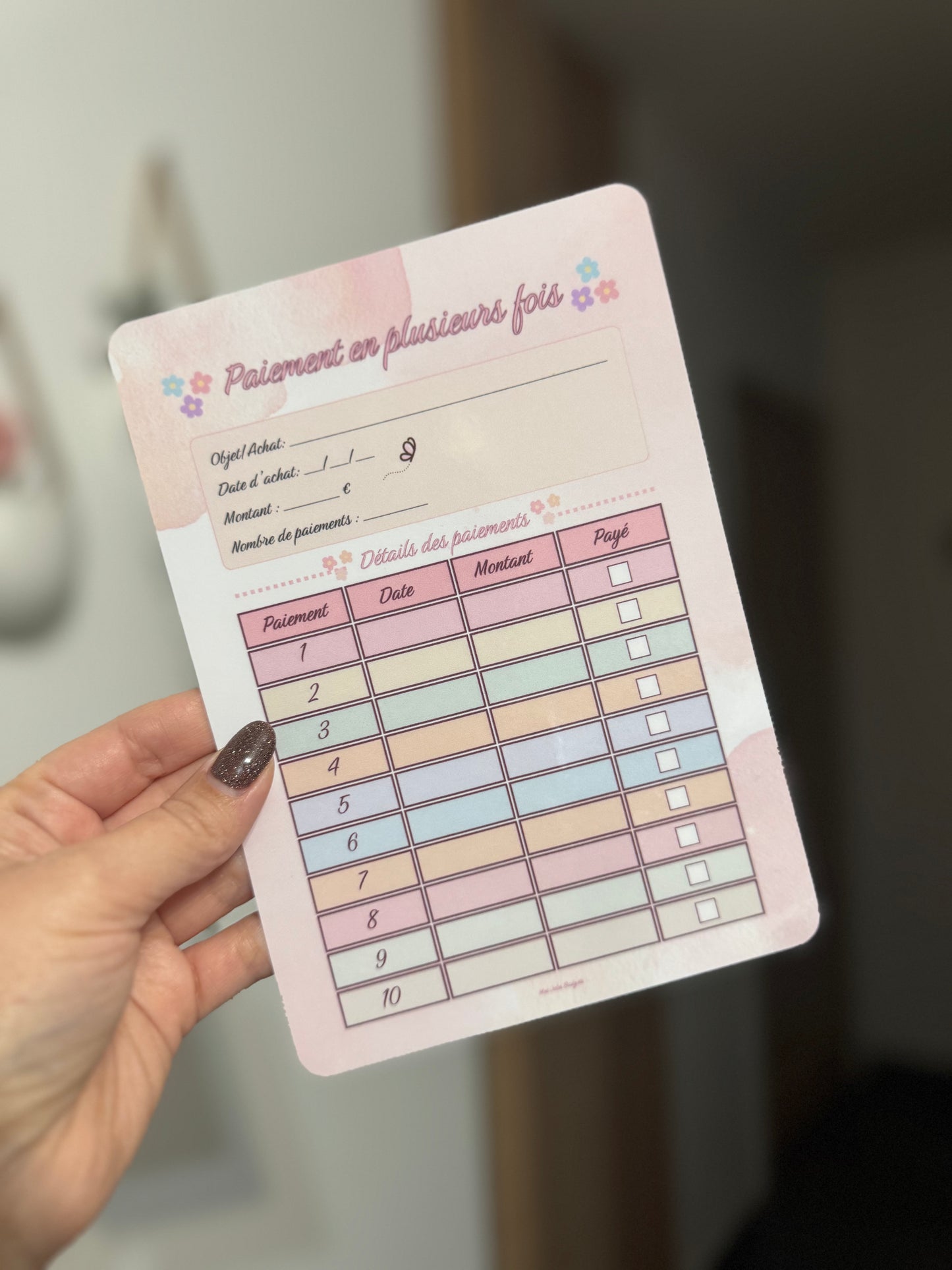 Fiche perforée recto verso « paiement en plusieurs fois » ( 2 formats)