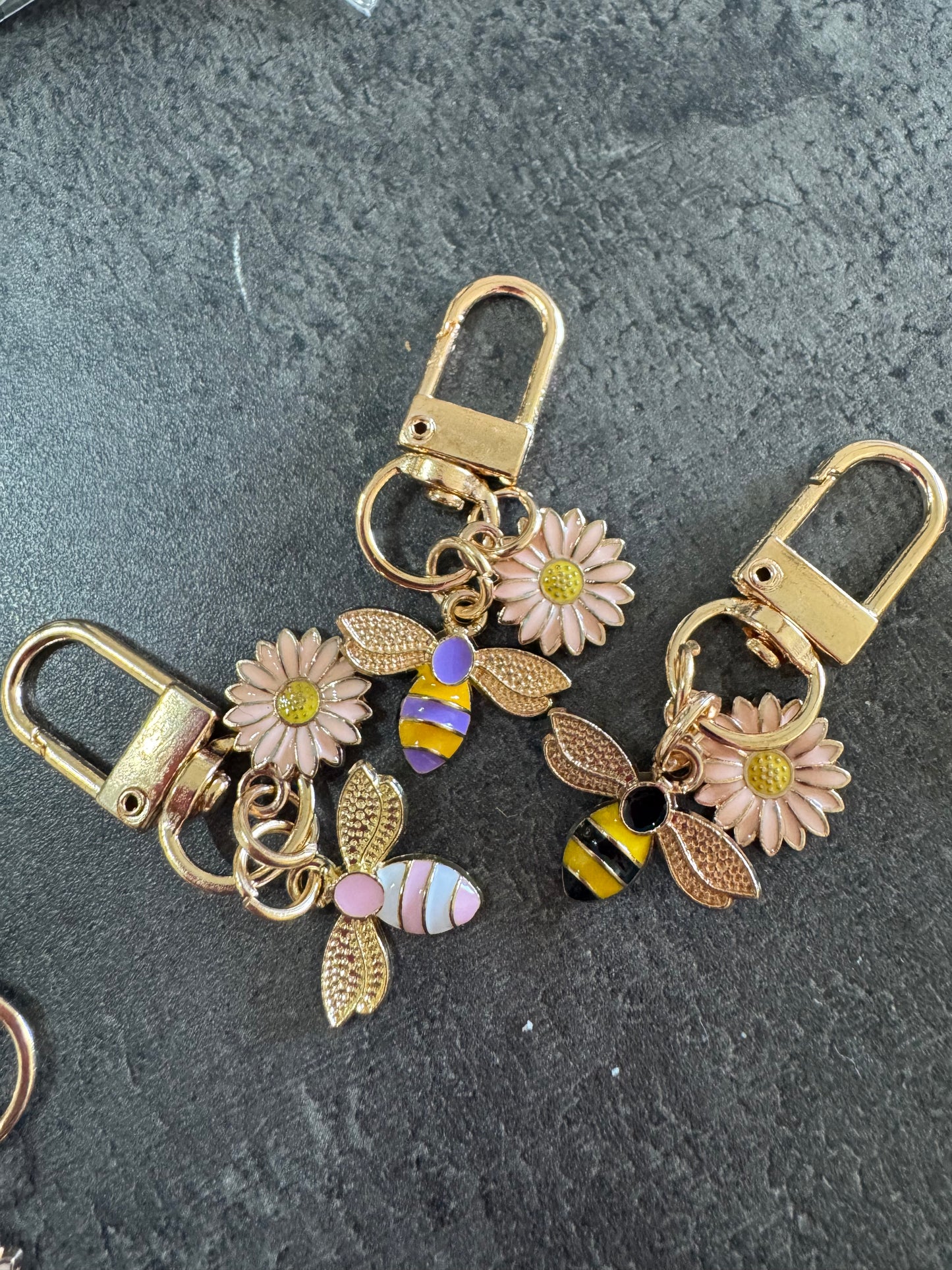 Porte clé doré Fleur & Abeille